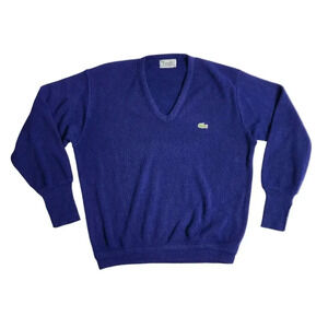 Vintage IZOD Lacoste Orlon Acrylic V Neck Pullover Sweater Men's Navy Large